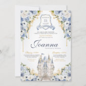 Invitation Dusty Blue Floral Princess Castle Royal Quince (Devant)