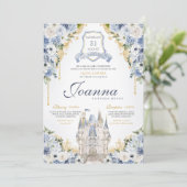 Invitation Dusty Blue Floral Princess Castle Royal Quince (Debout devant)