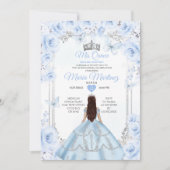 Invitation Dusty Blue Floral Princess Mis Quince 15 Anos (Devant)