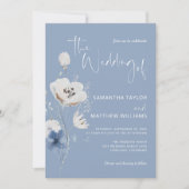 Invitation Dusty Blue Floral QR Code RSVP Mariage photo (Devant)