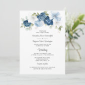 Invitation Dusty Blue Floral QR Code tout en un Mariage (Debout devant)