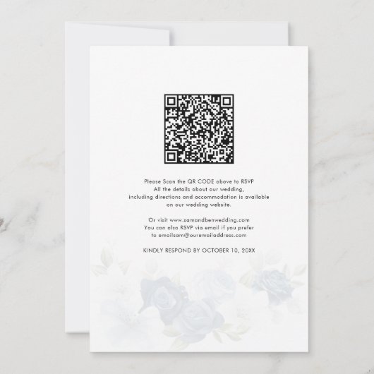 Invitation Dusty Blue Floral QR Code tout en un Mariage (Dos)