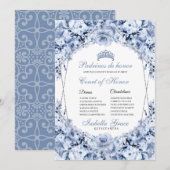 Invitation Dusty Blue Floral Quinceanera Cour d'honneur (Devant / Derrière)
