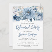 Invitation Dusty Blue Floral Retraite Party (Devant)