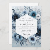 Invitation Dusty Blue Floral Romance Wedding (Devant / Derrière)