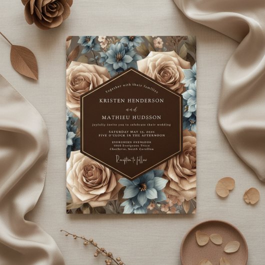 Invitation Dusty Blue Floral Romantic Wedding