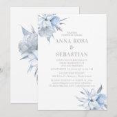Invitation *~* Dusty Blue Floral Rose AR15 MARIAGE RSVP + Ent (Devant / Derrière)