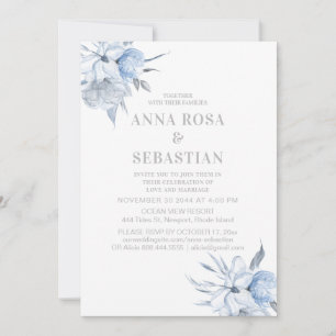 Invitation *~* Dusty Blue Floral Rose AR15 MARIAGE RSVP + Ent
