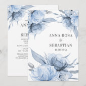 Invitation *~* Dusty Blue Floral Rose AR15 RSVP Mariage (Devant / Derrière)