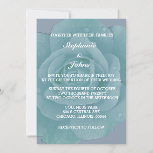Invitation Dusty Blue Floral Rose Bloom Élégant Mariage