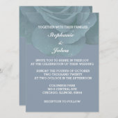 Invitation Dusty Blue Floral Rose Élégant Mariage tendance (Devant / Derrière)