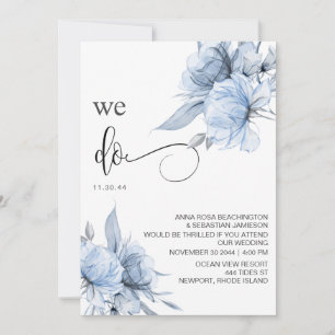 Invitation *~* Dusty Blue Floral RSVP - QR AR15 Rose MARIAGE