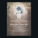 Invitation Dusty Blue Floral Rustic Country Rehearer Dîner<br><div class="desc">Dusty bleu fleurs mason jarre rustique pays répétition dîner invitations</div>