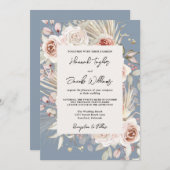 Invitation Dusty Blue Floral Rustic Mariage (Devant / Derrière)