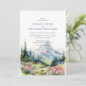 Invitation Dusty Blue Floral Spring Mountains Mariage (Debout devant)