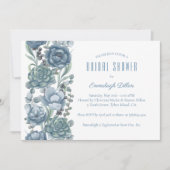 Invitation Dusty Blue Floral Succulents Fête des mariées (Devant)