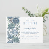 Invitation Dusty Blue Floral Succulents Fête des mariées (Debout devant)