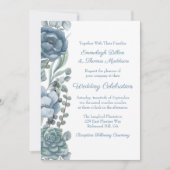 Invitation Dusty Blue Floral Succulents Mariage (Devant)