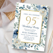 Invitation Dusty Blue Floral Surprise 95e anniversaire