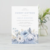 Invitation Dusty Blue Floral Sweet 16 Seteen Party (Debout devant)
