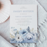 Invitation Dusty Blue Floral Sweet 16 Seteen Party<br><div class="desc">Dusty Blue Floral Sweet 16 Seteen Party Invitation Belle Dusty Blue & White Florals. Convient à toutes les saisons. Voir les articles correspondants dans Niche et le magasin de nids</div>