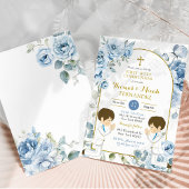 Invitation Dusty Blue Floral Twins Garçon priant Sainte Commu