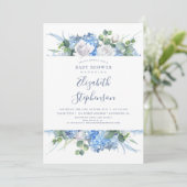 Invitation Dusty Blue Floral Verdure Baby shower moderne (Debout devant)