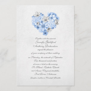 Invitation Dusty Blue Floral Vintage Love Heart Mariage