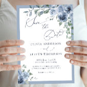 Invitation Dusty Blue Floral Wedding Enregistrer la date Invi