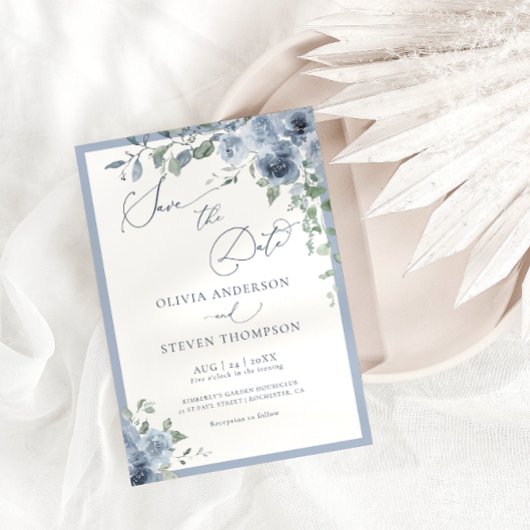 Invitation Dusty Blue Floral Wedding Enregistrer la date Invi