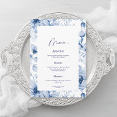 Invitation Dusty Blue Floral Wedding Menu Card