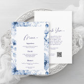 Invitation Dusty Blue Floral Wedding Menu & Thank You Card