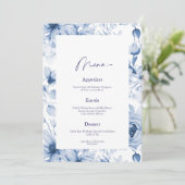 Invitation Dusty Blue Floral Wedding Menu & Thank You Card (Debout devant)