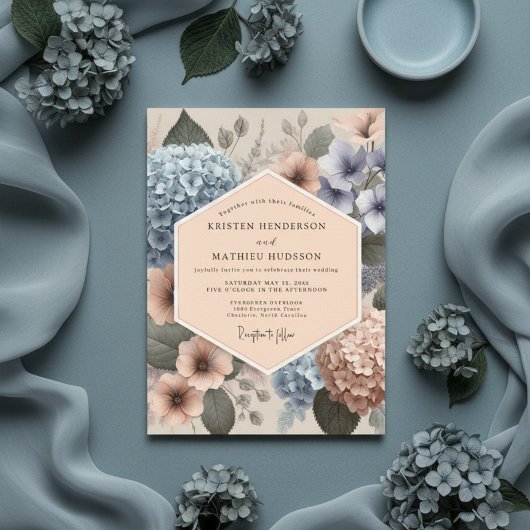 Invitation Dusty Blue Floral Whimsical Wedding