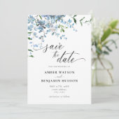 Invitation Dusty Blue Floral Wisteria Mariage Enregistrer La  (Debout devant)
