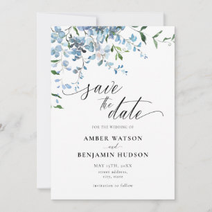 Invitation Dusty Blue Floral Wisteria Mariage Enregistrer La