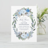 Invitation Dusty Blue Floral Wreath Élégant Baby shower (Debout devant)
