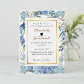 Invitation Dusty Blue Floral Wreath Mariage de feuillage (Debout devant)