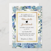 Invitation Dusty Blue Floral Wreath Mariage de feuillage (Devant / Derrière)