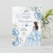 Invitation Dusty Blue Floral XV Birthday Invite with Crown (Debout devant)