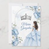 Invitation Dusty Blue Floral XV Birthday Invite with Crown (Dos)