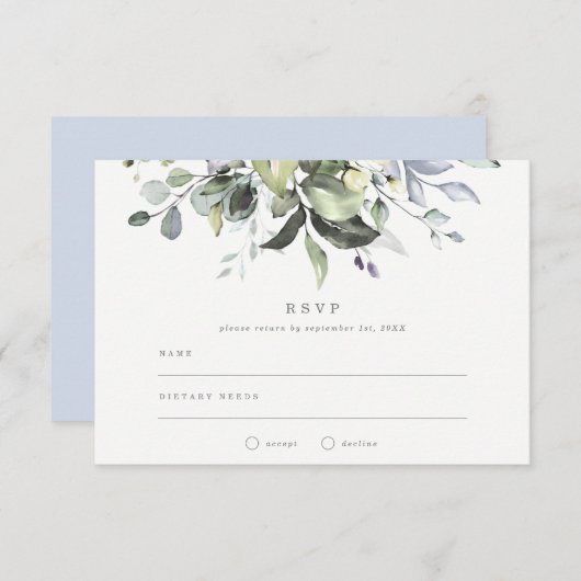 Invitation Dusty Blue Florals Mariage RSVP (Devant / Derrière)