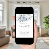 Invitation Dusty Blue Florals QR Code Mariage soirée