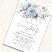 Invitation Dusty Blue Florals QR Code Mariage soirée