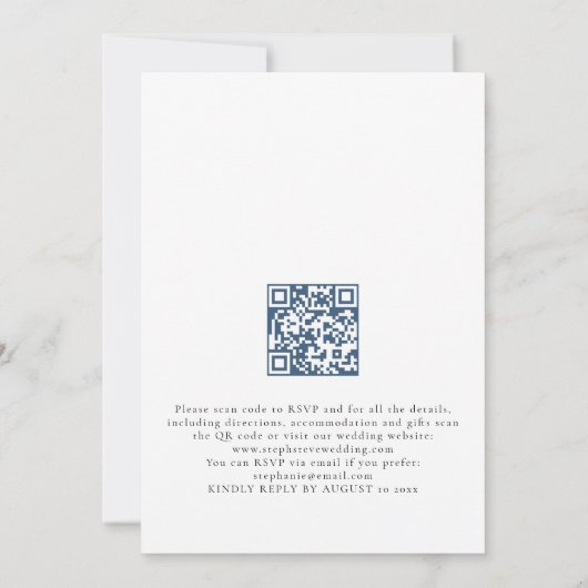 Invitation Dusty Blue Florals Script QR Code Mariage (Dos)