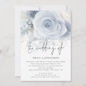 Invitation Dusty Blue Florals superposer photo QR Code Mariag (Devant)