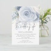 Invitation Dusty Blue Florals superposer photo QR Code Mariag (Debout devant)