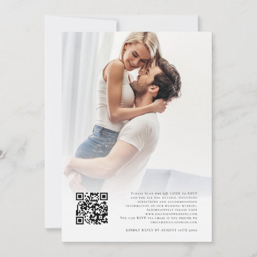 Invitation Dusty Blue Florals superposer photo QR Code Mariag (Dos)