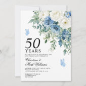 Invitation Dusty Blue Flowers 50th Wedding Anniversary (Devant)