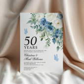 Invitation Dusty Blue Flowers 50th Wedding Anniversary
